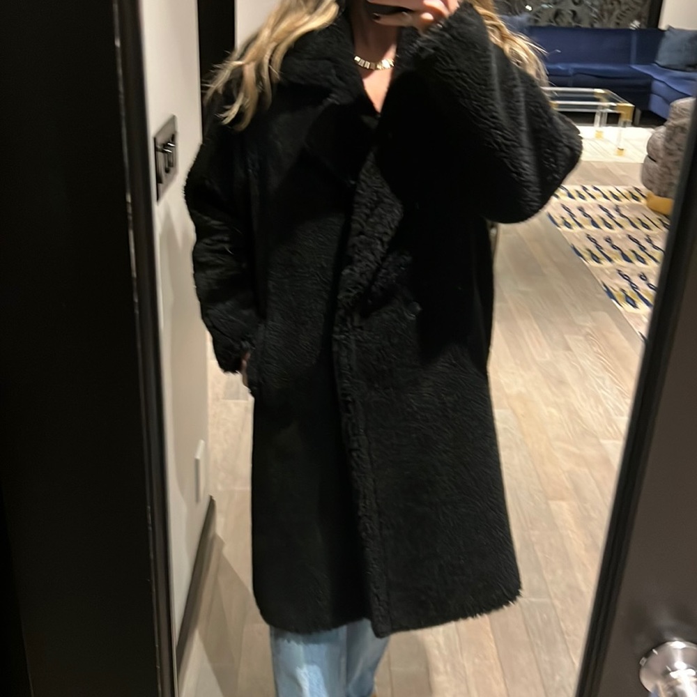 Yves salomon meteo black teddy coat size 36